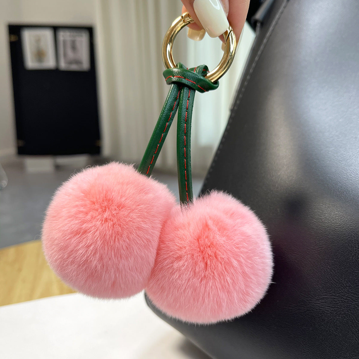 Otter Rabbit Fur Cherry Car Keychain