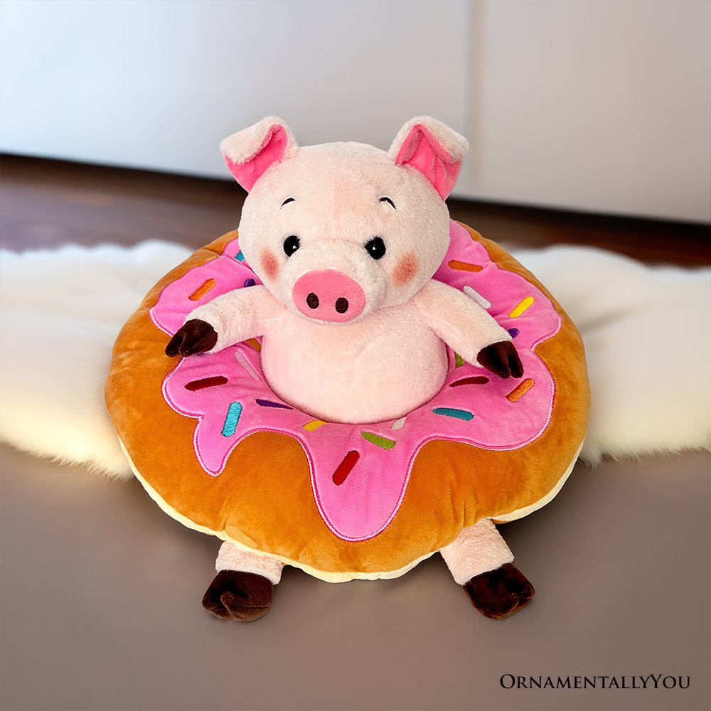 Ollie Oinker the Pig Plushie, Adorable 12" Donut Ring