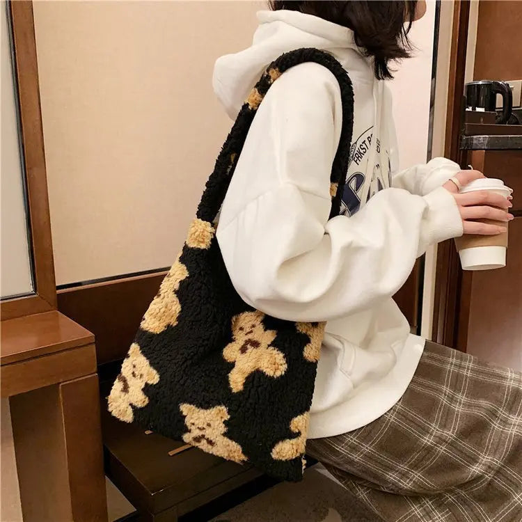 Cute Teddy Bear Print Tote Bag