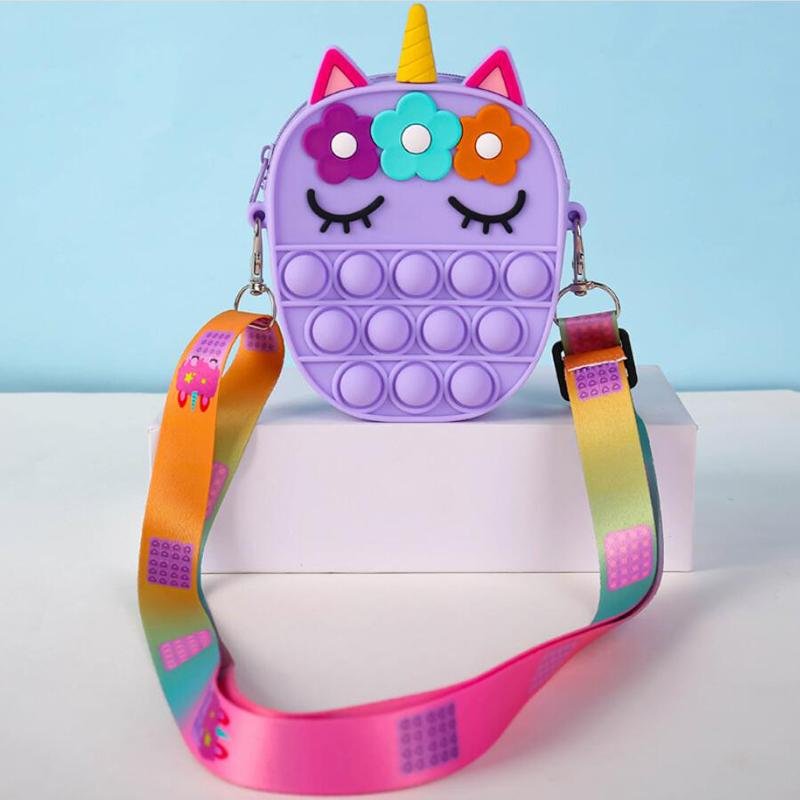 Unicorn Fidget Pop Toy Crossbody Bag Flowers and Eyelashes