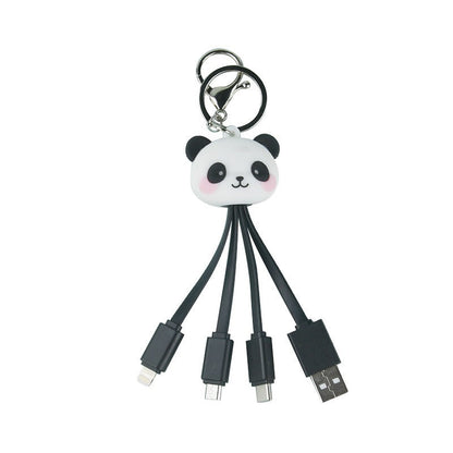 Cartoon Panda One Drag Three Data Wires Cute Keychain Panda Three in One Fast Charging Mobile Phone Charging Cable