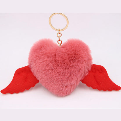 Heart Wings Wool Ball Keychain