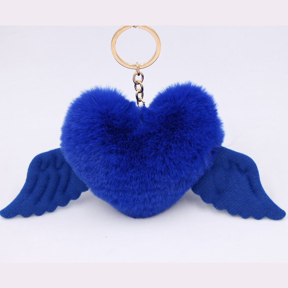 Heart Wings Wool Ball Keychain