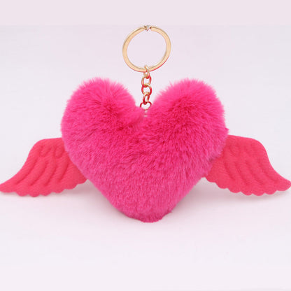 Heart Wings Wool Ball Keychain