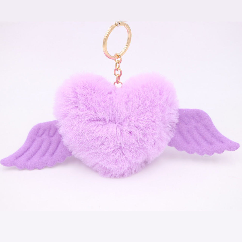 Heart Wings Wool Ball Keychain