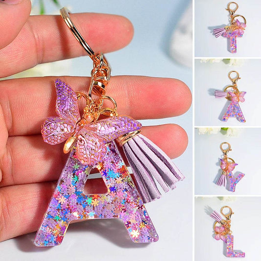 A–Z Personalized Butterfly Tassel Keychain