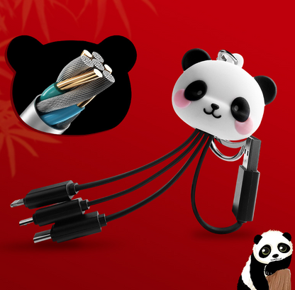 Cartoon Panda One Drag Three Data Wires Cute Keychain Panda Three in One Fast Charging Mobile Phone Charging Cable