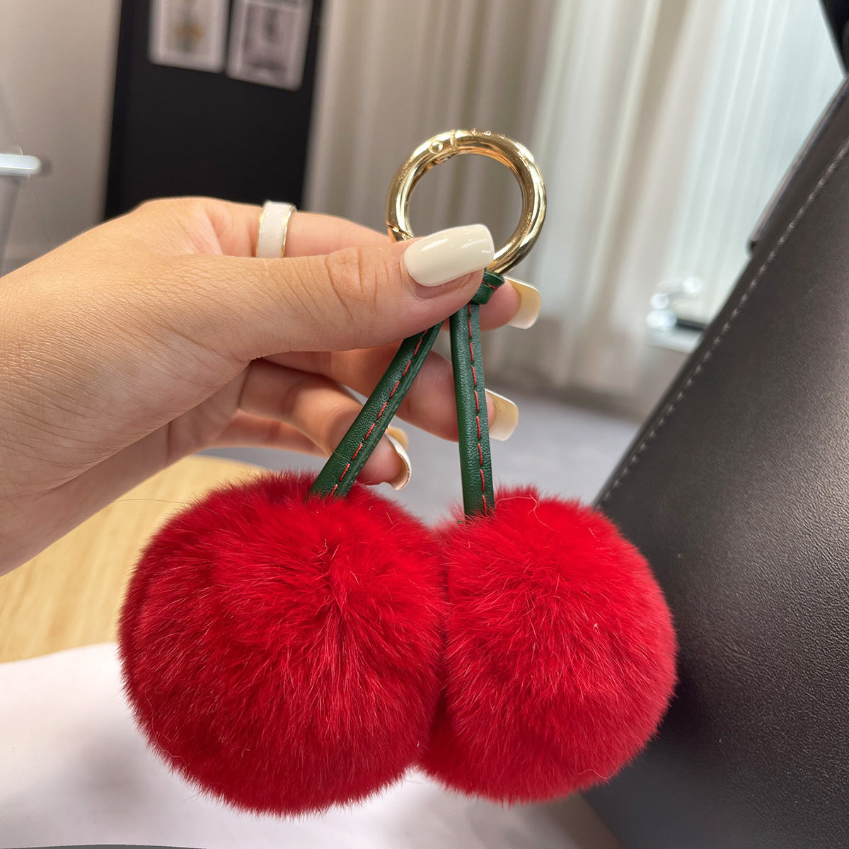 Otter Rabbit Fur Cherry Car Keychain