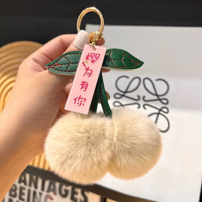 Otter Rabbit Fur Cherry Car Keychain