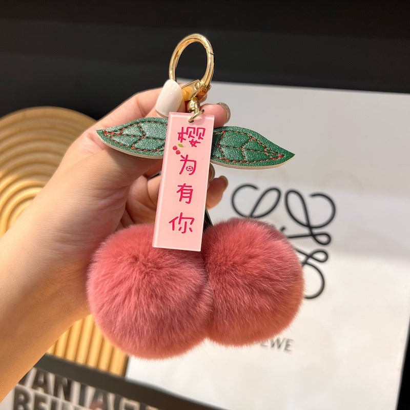 Otter Rabbit Fur Cherry Car Keychain