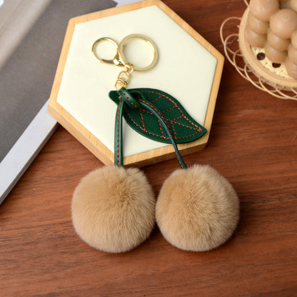 Otter Rabbit Fur Cherry Car Keychain