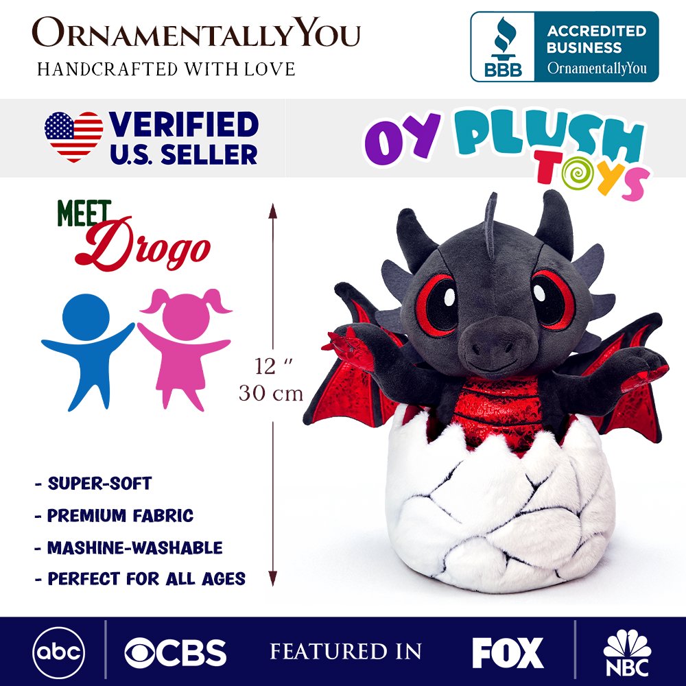 Drogo the Dino in an Egg Plushie – 12" Black & Red Dinosaur Plush