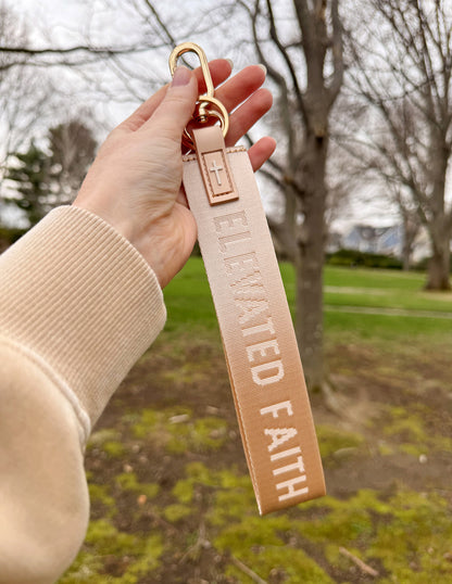 Beige Oversized Logo Keychain