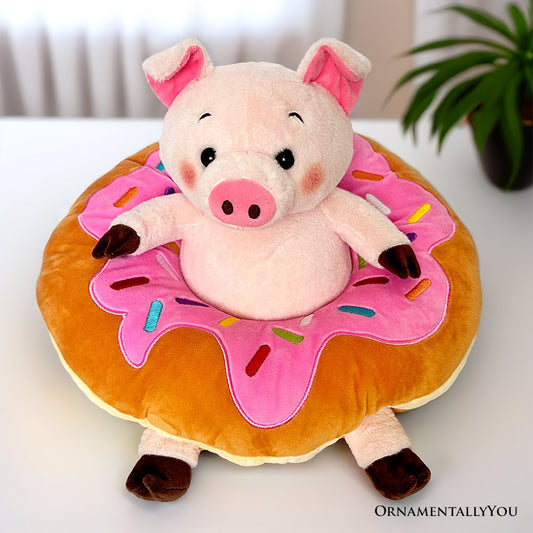 Ollie Oinker the Pig Plushie, Adorable 12" Donut Ring