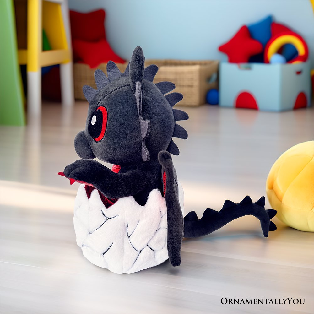 Drogo the Dino in an Egg Plushie – 12" Black & Red Dinosaur Plush