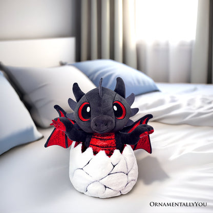 Drogo the Dino in an Egg Plushie – 12" Black & Red Dinosaur Plush