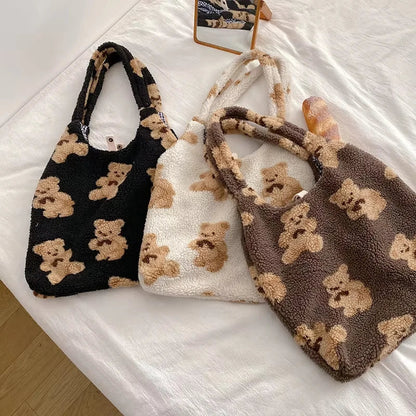 Cute Teddy Bear Print Tote Bag