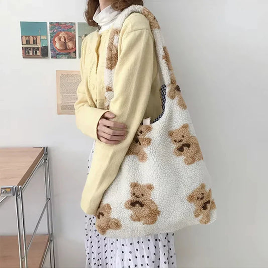 Cute Teddy Bear Print Tote Bag
