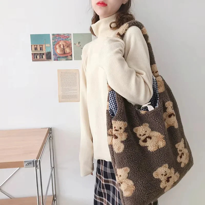 Cute Teddy Bear Print Tote Bag