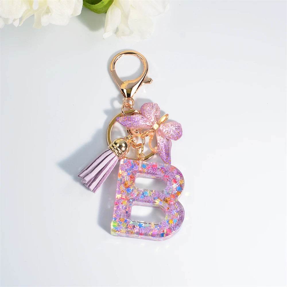 A–Z Personalized Butterfly Tassel Keychain
