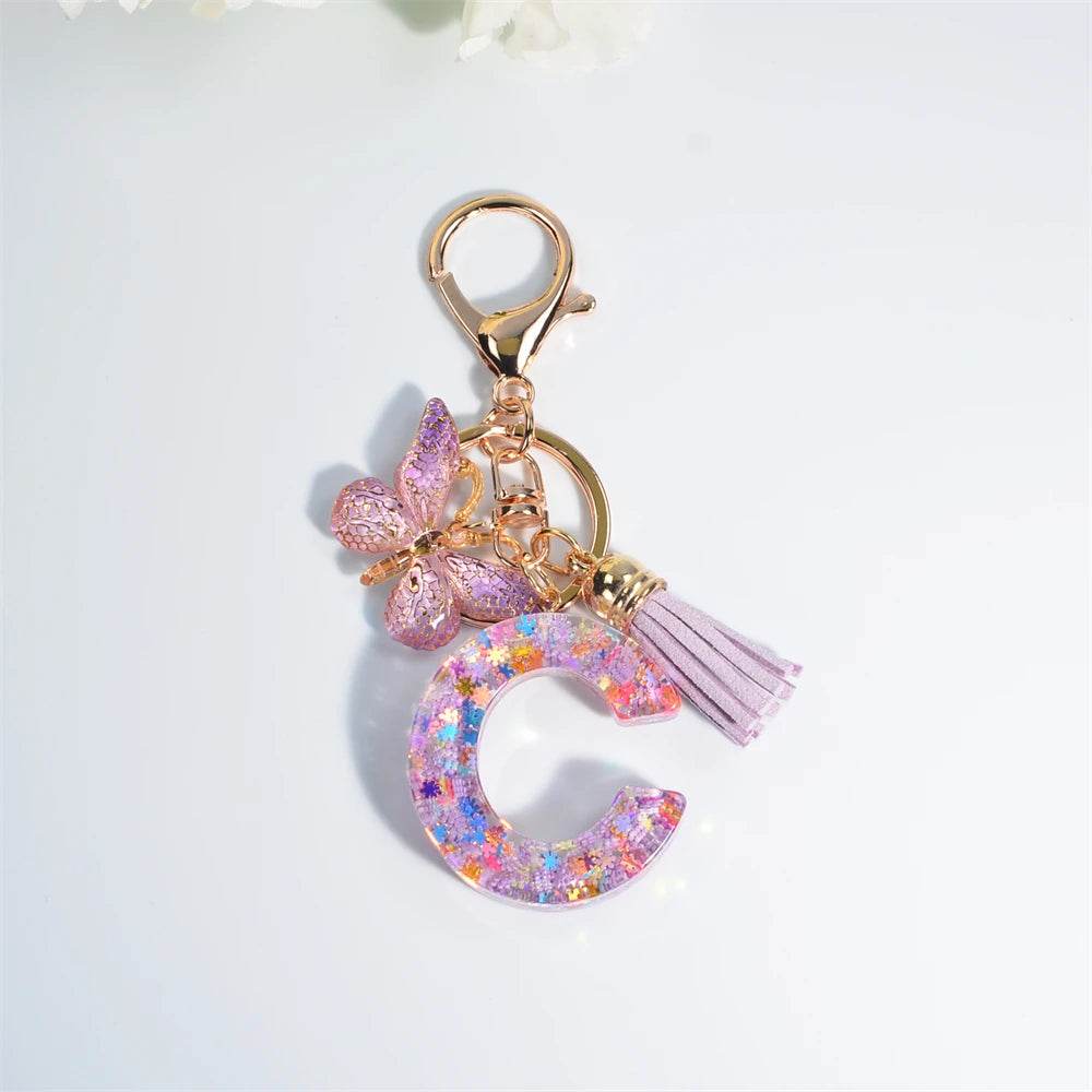 A–Z Personalized Butterfly Tassel Keychain