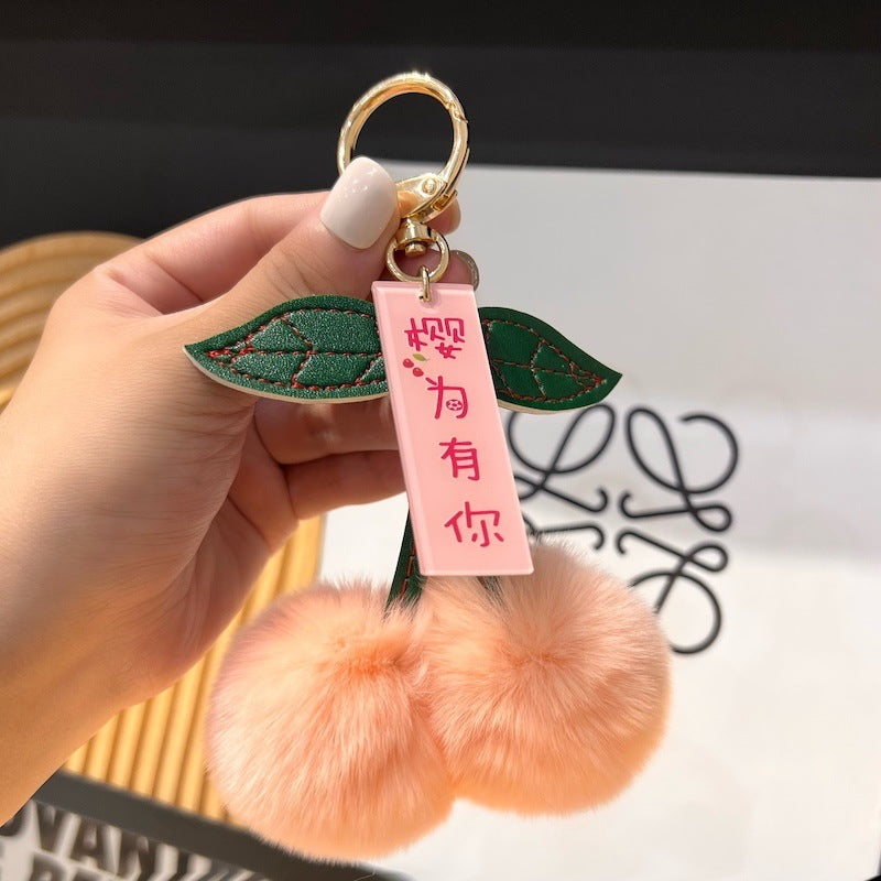 Otter Rabbit Fur Cherry Car Keychain