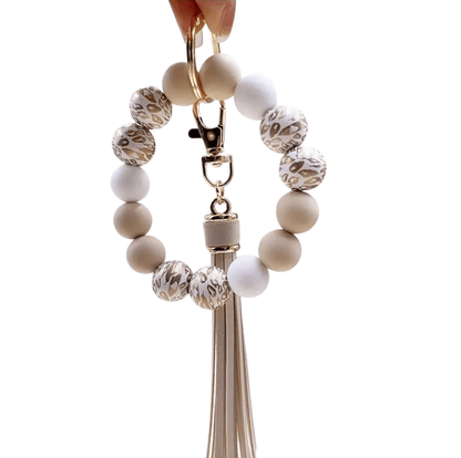 Leopard Print Wristlet Keychain Beige & Soft Gold