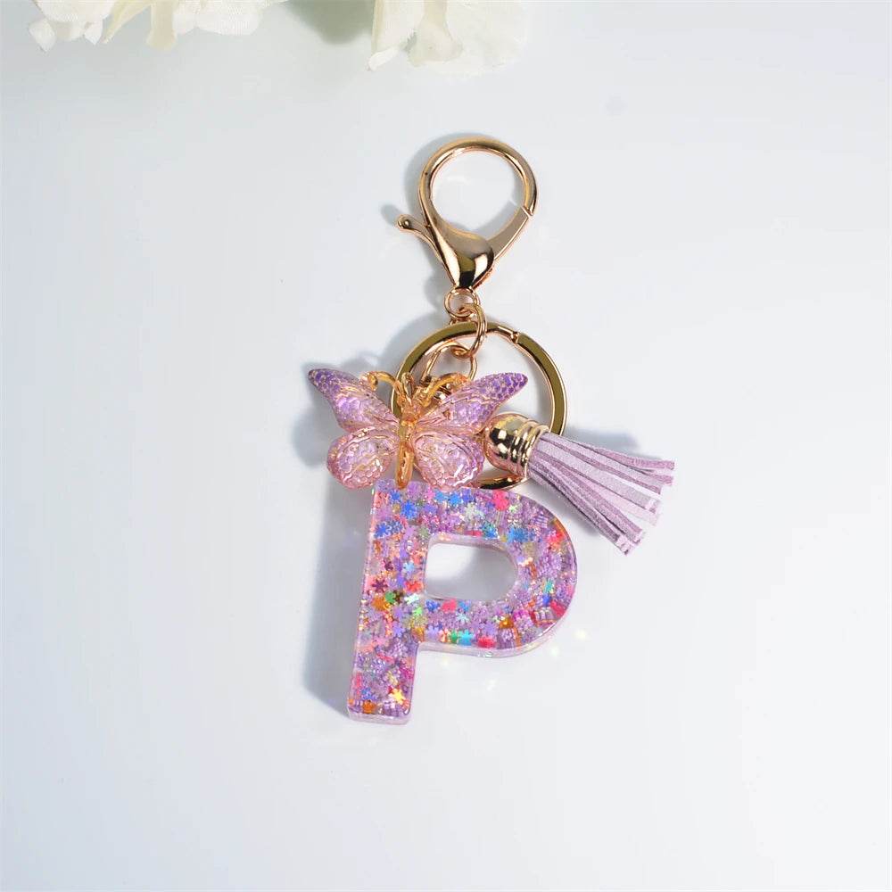 A–Z Personalized Butterfly Tassel Keychain