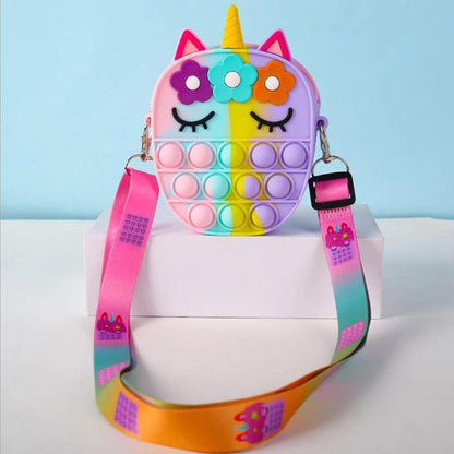 Unicorn Fidget Pop Toy Crossbody Bag Flowers and Eyelashes