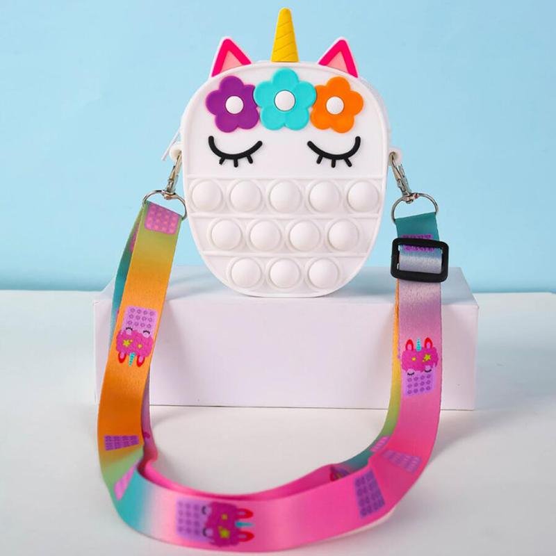 Unicorn Fidget Pop Toy Crossbody Bag Flowers and Eyelashes