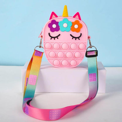 Unicorn Fidget Pop Toy Crossbody Bag Flowers and Eyelashes