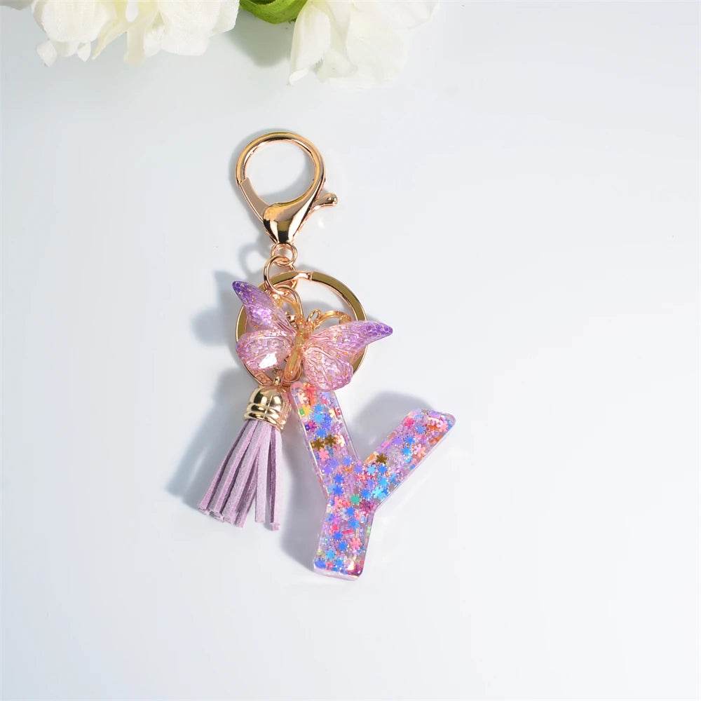 A–Z Personalized Butterfly Tassel Keychain